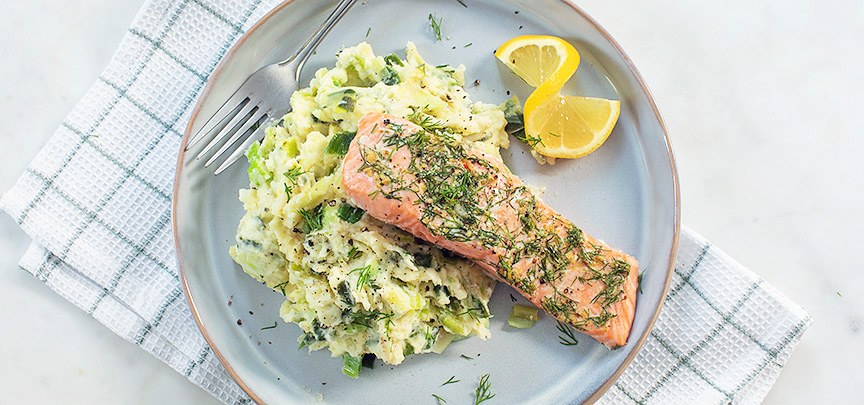Preistamppot met mosterd dille zalm