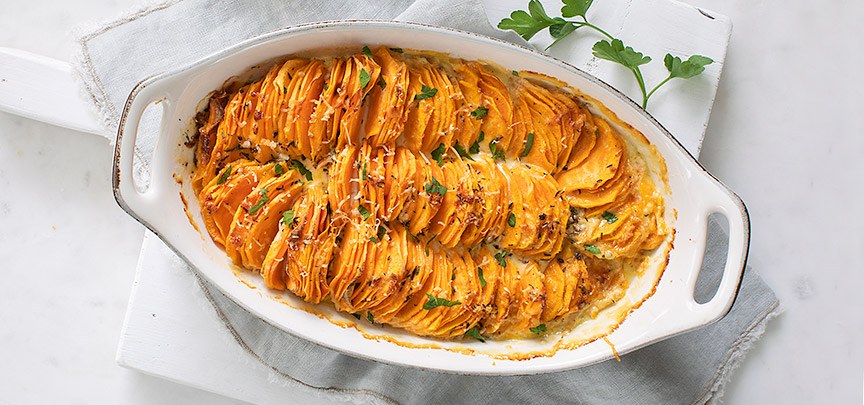 Zoete aardappel gratin