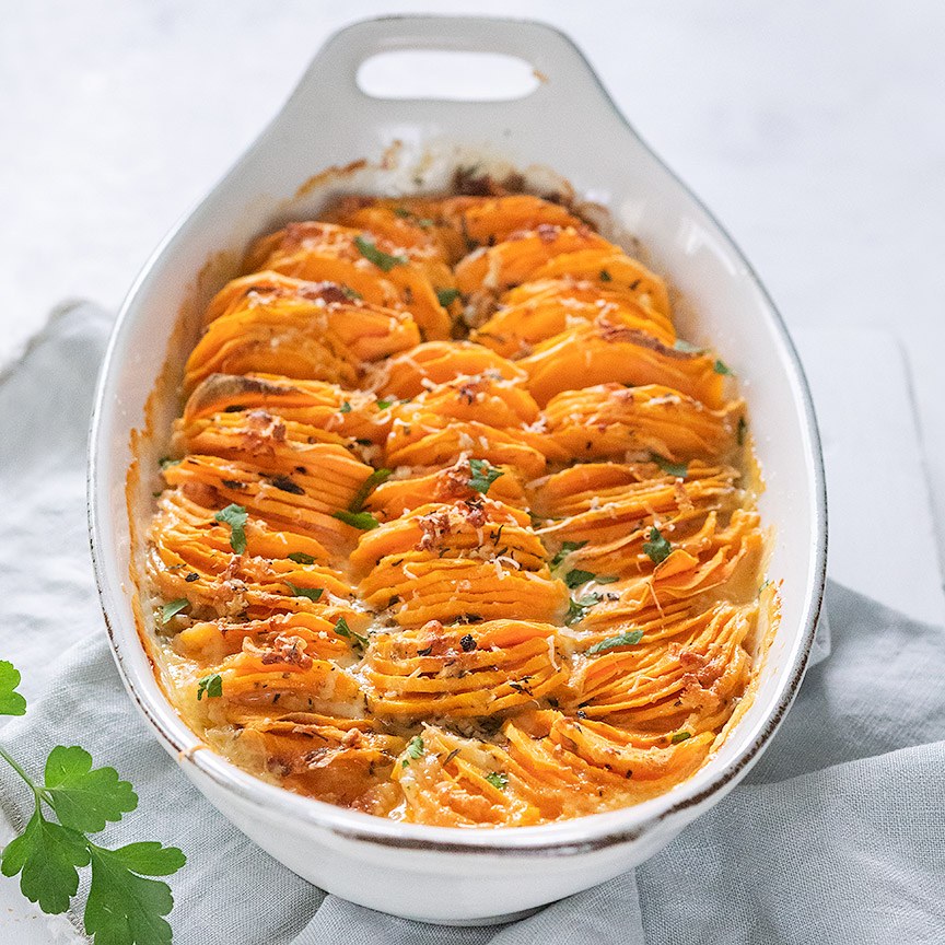 Zoete aardappel gratin
