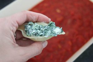 Pastaschelpen met spinazie