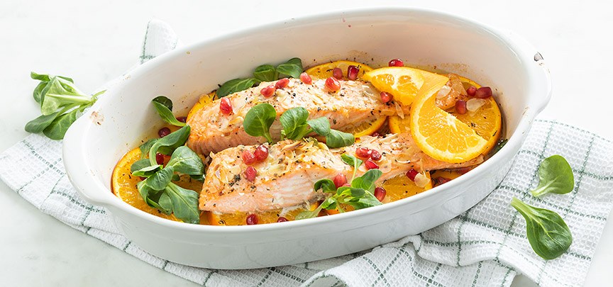 Zalm met sinaasappel uit de oven