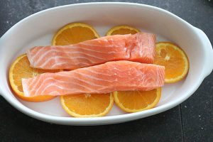 Zalm met sinaasappel uit de oven