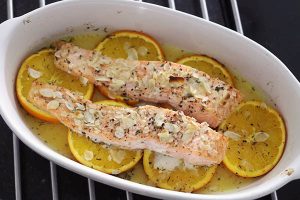 Zalm met sinaasappel uit de oven