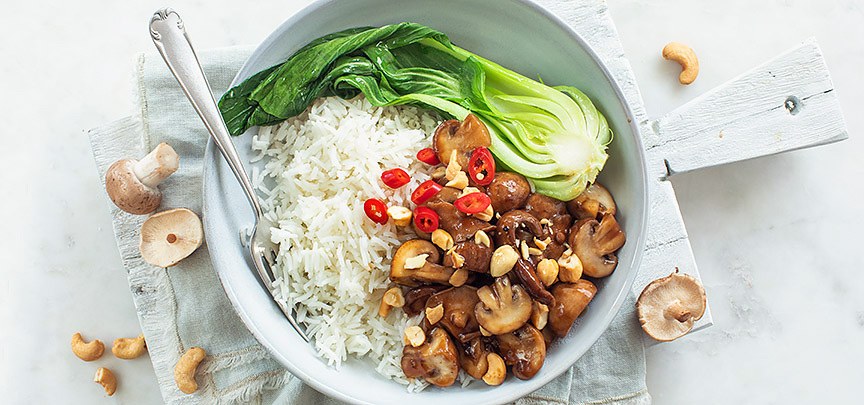 Sticky champignons met rijst