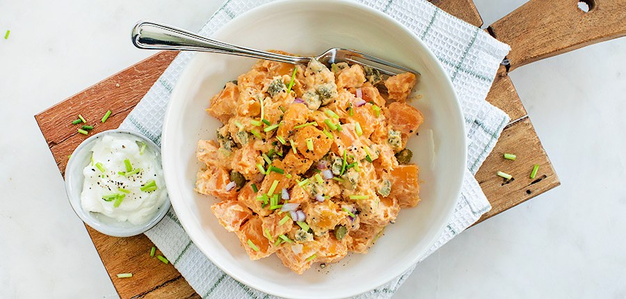 Romige zoete aardappel BBQ salade