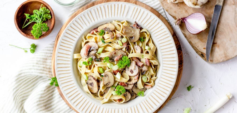 Romige lactosevrije pasta met champignons