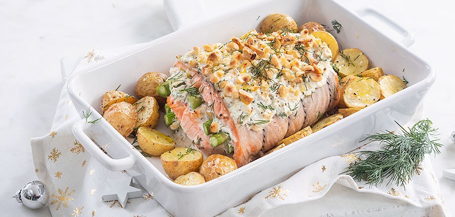 Zalmrollade met groene asperges