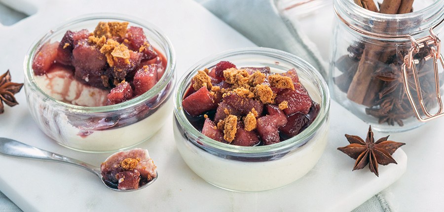 Panna cotta met stoofperen