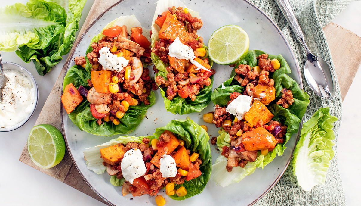 Sla wraps met zoete aardappel