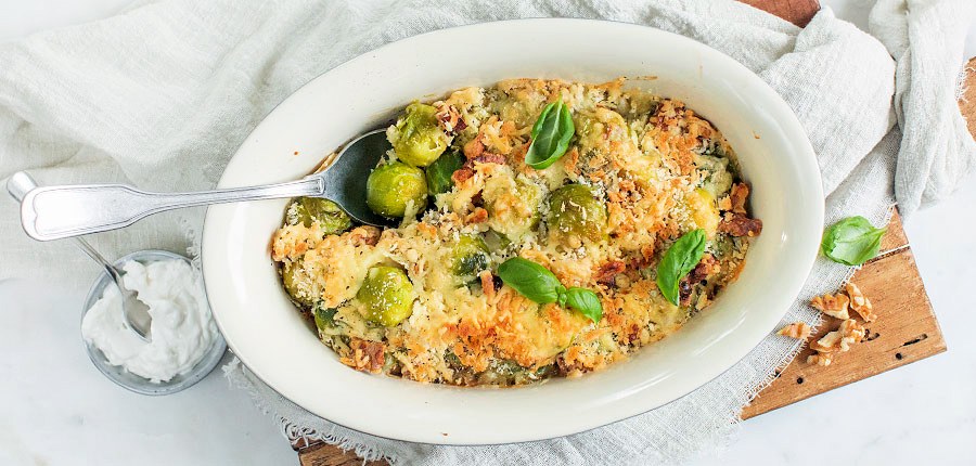Gegratineerde spruitjes uit de oven