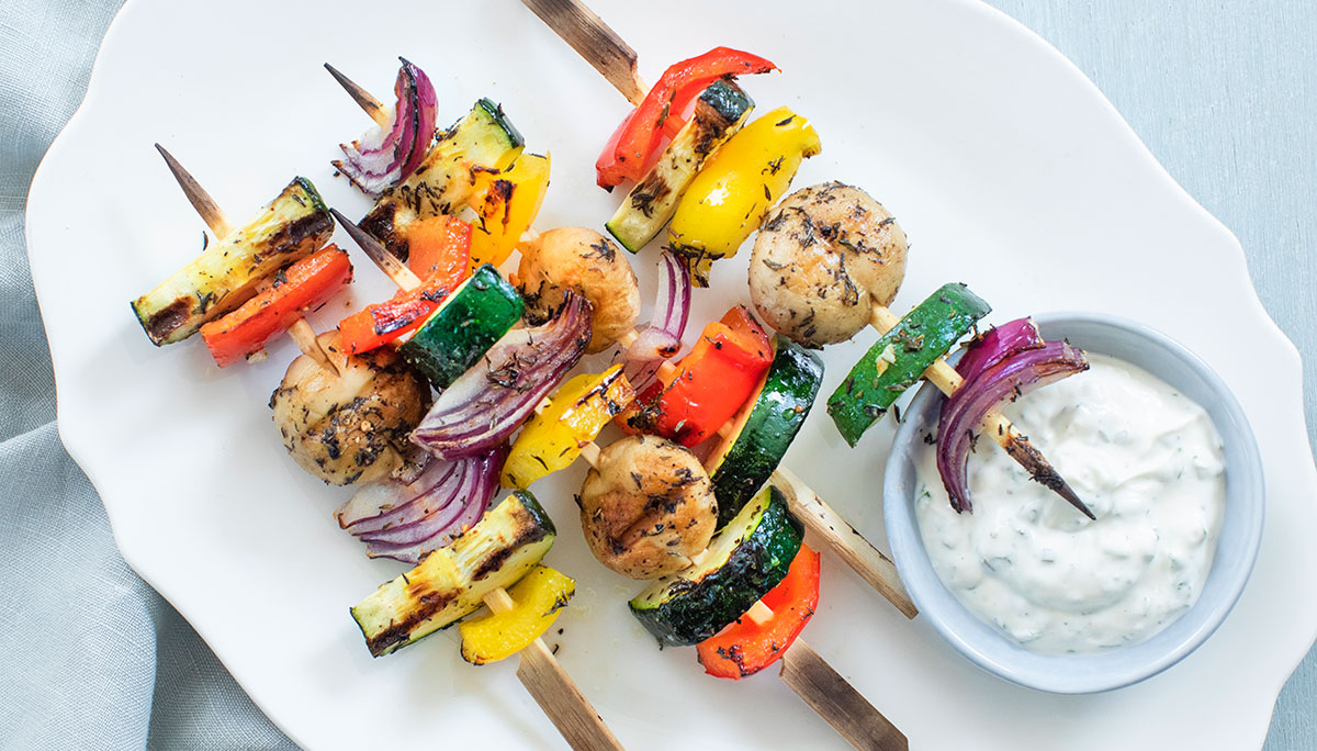 Groentespies van de BBQ: met kruiden marinade