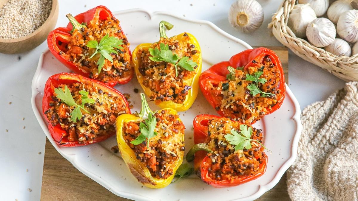 Gevulde paprika met bulgur en linzen