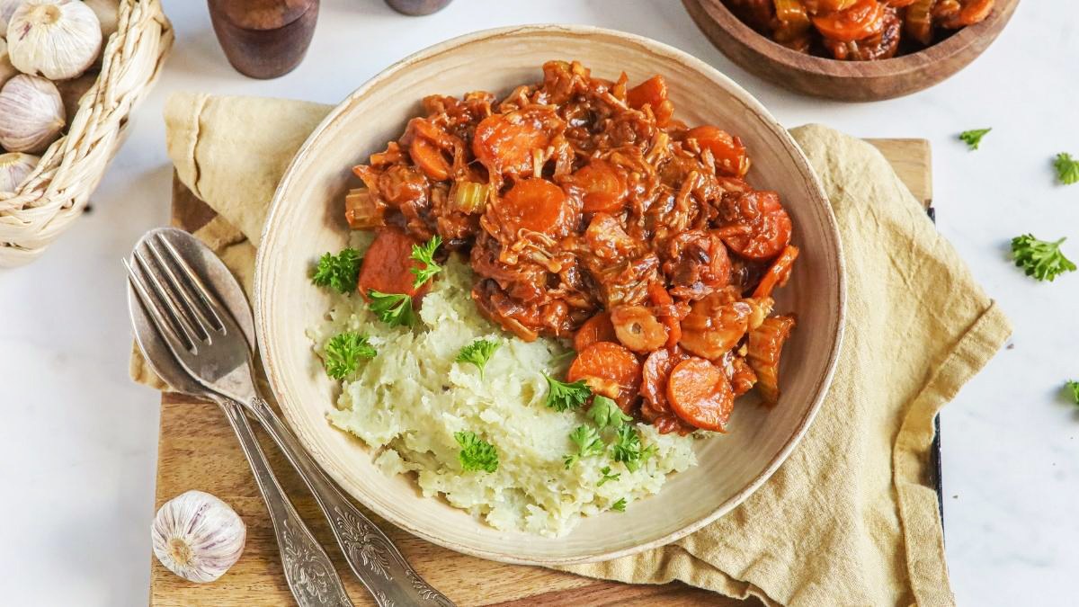 Vegan stoofvlees van jackfruit