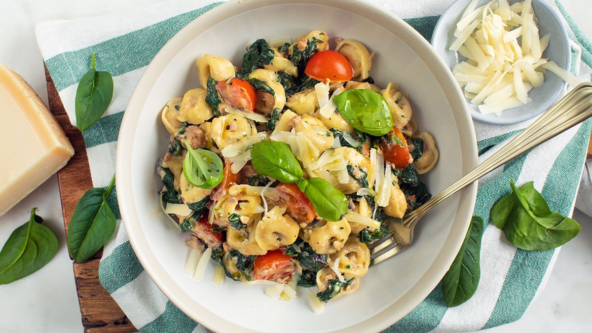 Tortellini met verse spinazie