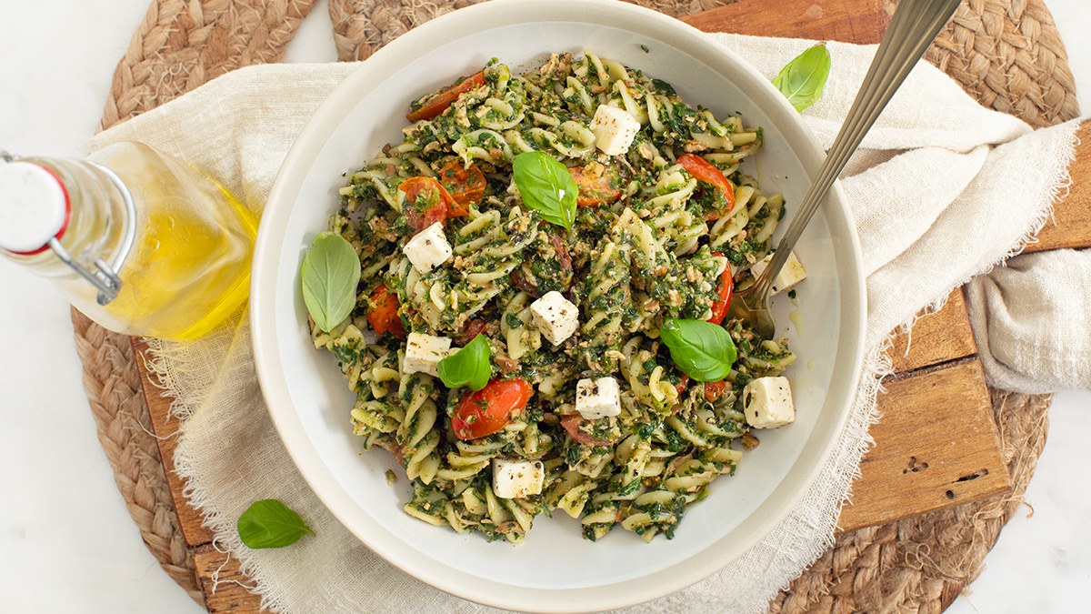 Pasta met tonijn en spinazie