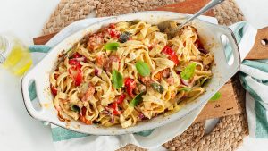 pasta met gebakken feta