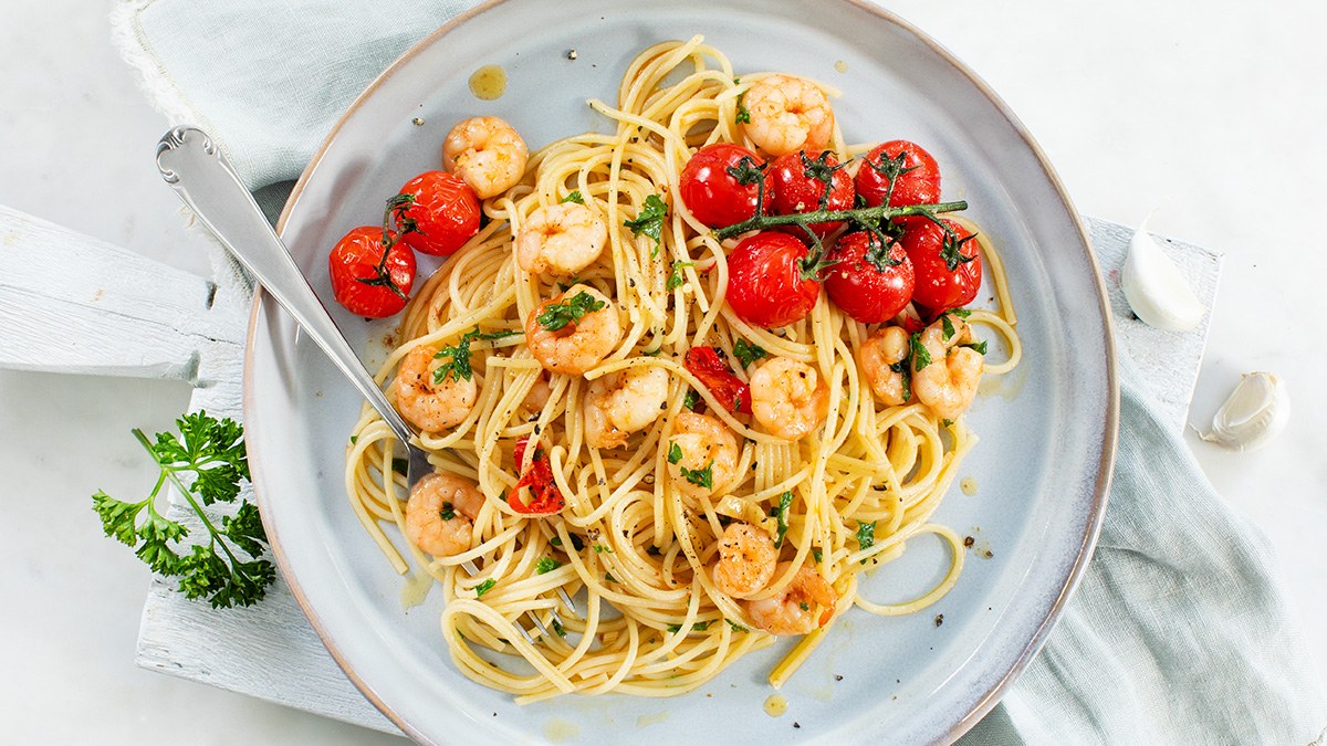 Pasta met garnalen en knoflook