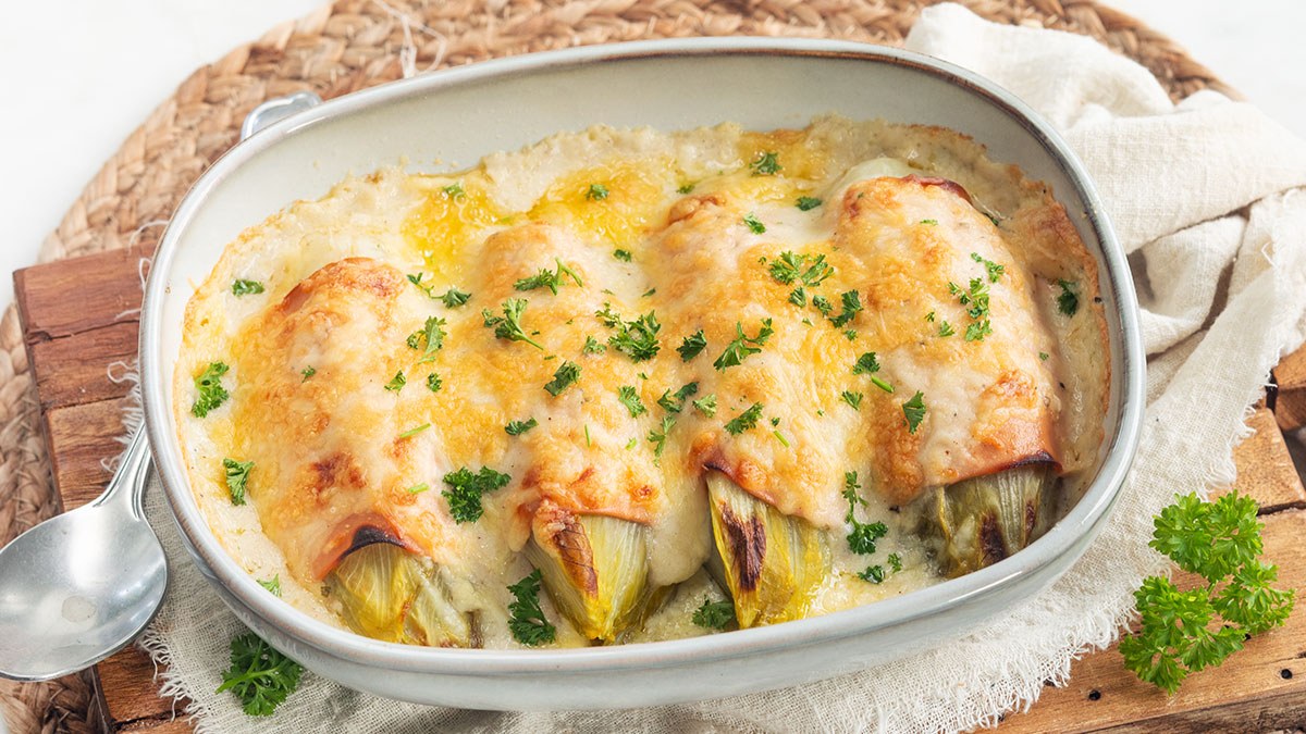 Witlof met ham en kaas uit de oven