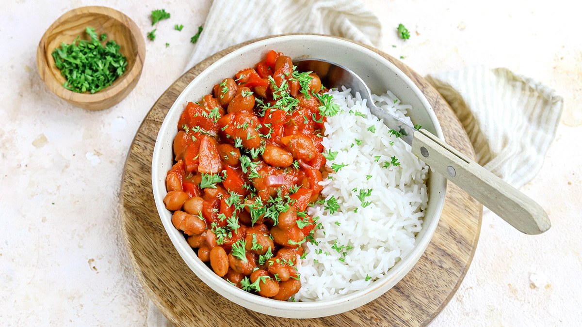 Bruine bonen met rijst