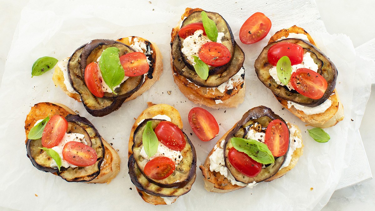 Bruschetta’s met aubergine en ricotta
