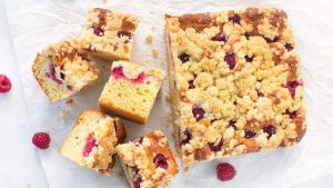 Frambozen crumble cake maken