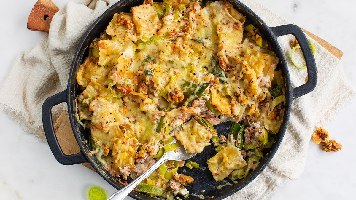 Ravioli ovenschotel met prei