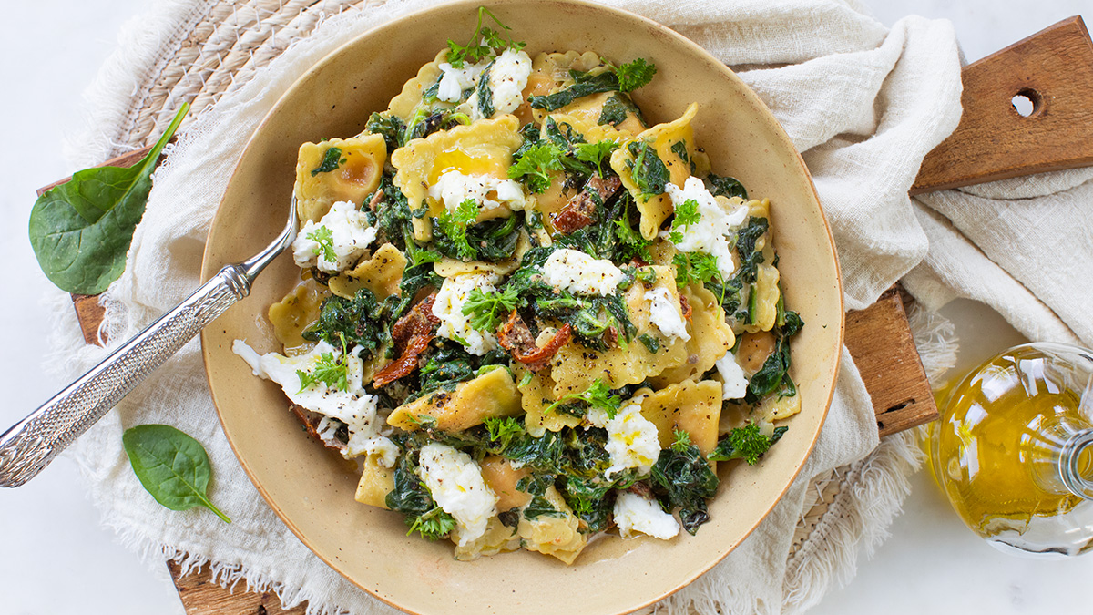 Ravioli met spinazie en mozzarella