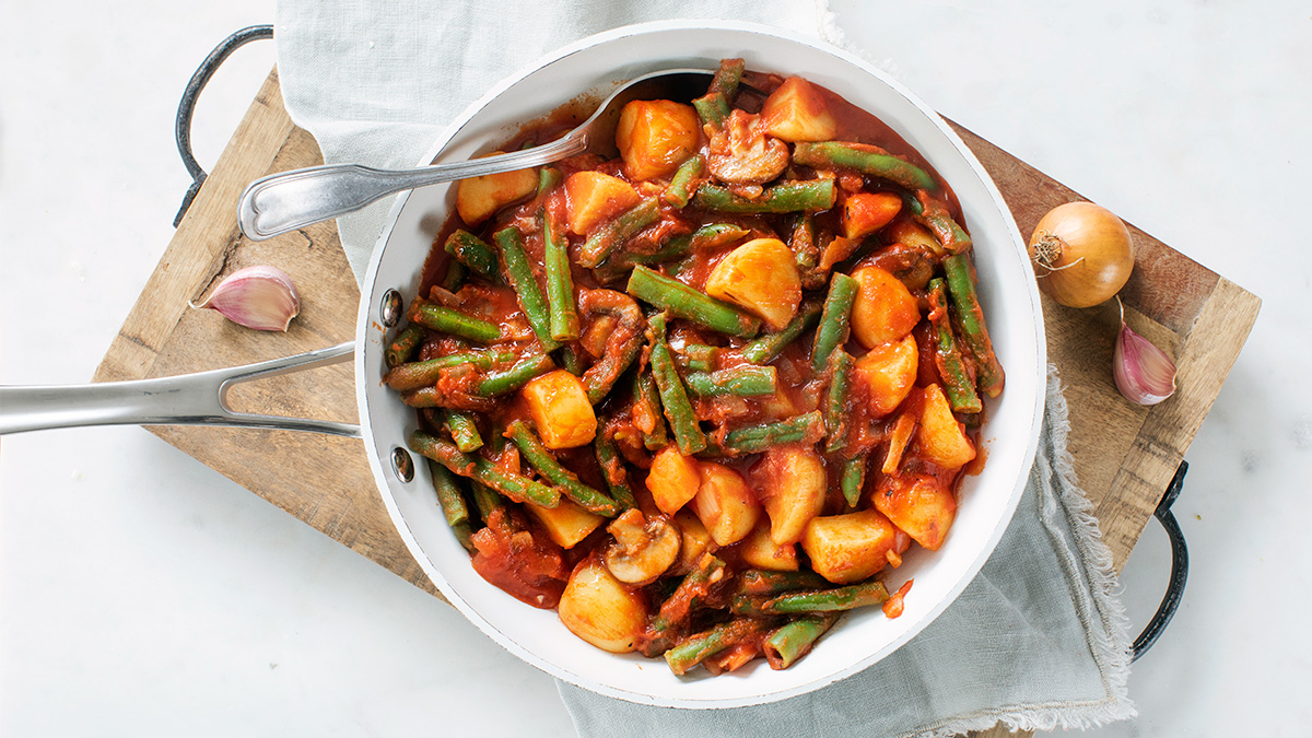Sperziebonen in tomatensaus