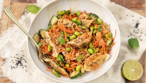 Gyoza salade met edamame boontjes