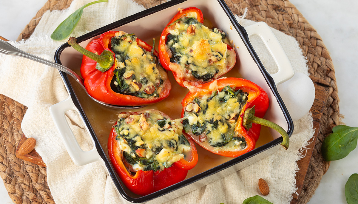 Gevulde paprika met spinazie en feta